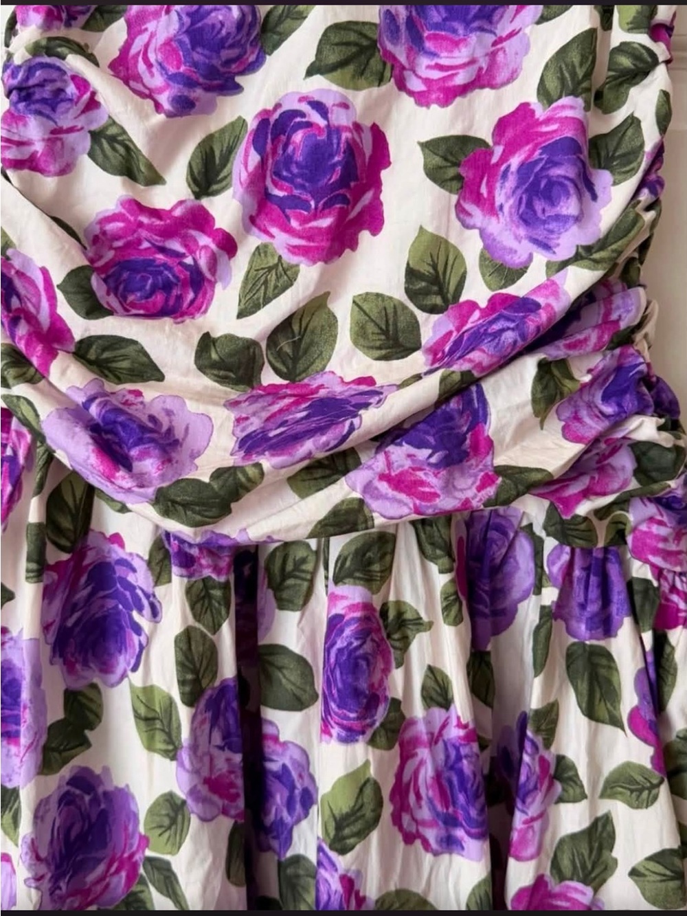 Anthropologie White Dress with Pink and Purple Rose Print